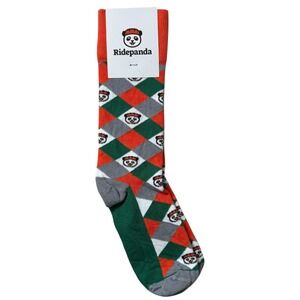 Ridepanda Argyle Crew Socks Panda Bear‎ Red Green Gray Sock Club Made USA